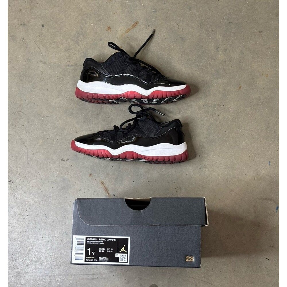 Nike Air Jordan 11 Low Retro PS Bred Playoffs FV5116-006 Size 1Y with Box